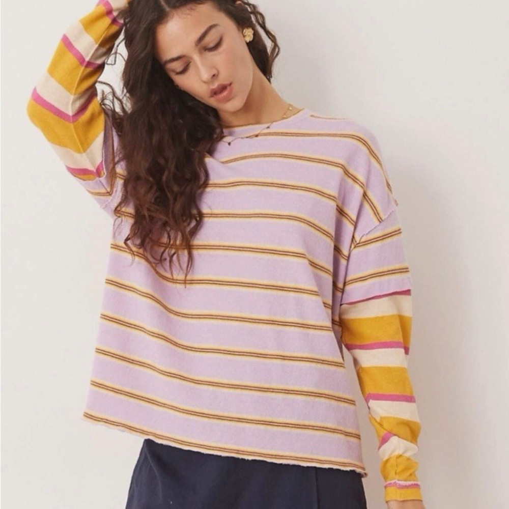 NWT FREE PEOPLE* WE THE FREE*Long-Sleeve NINA Striped Tee SM MSRP $88